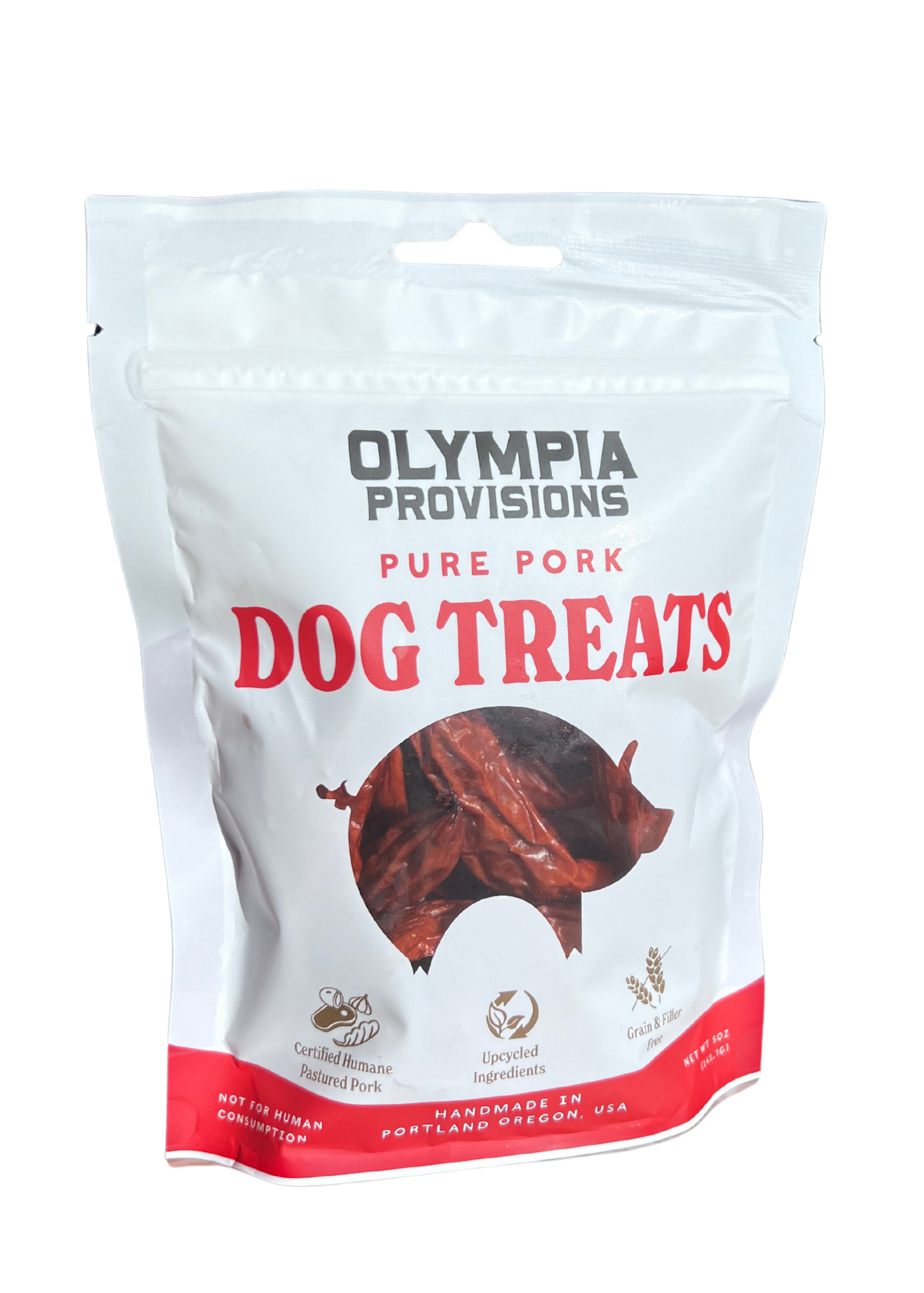 Retail dog treat bag front.