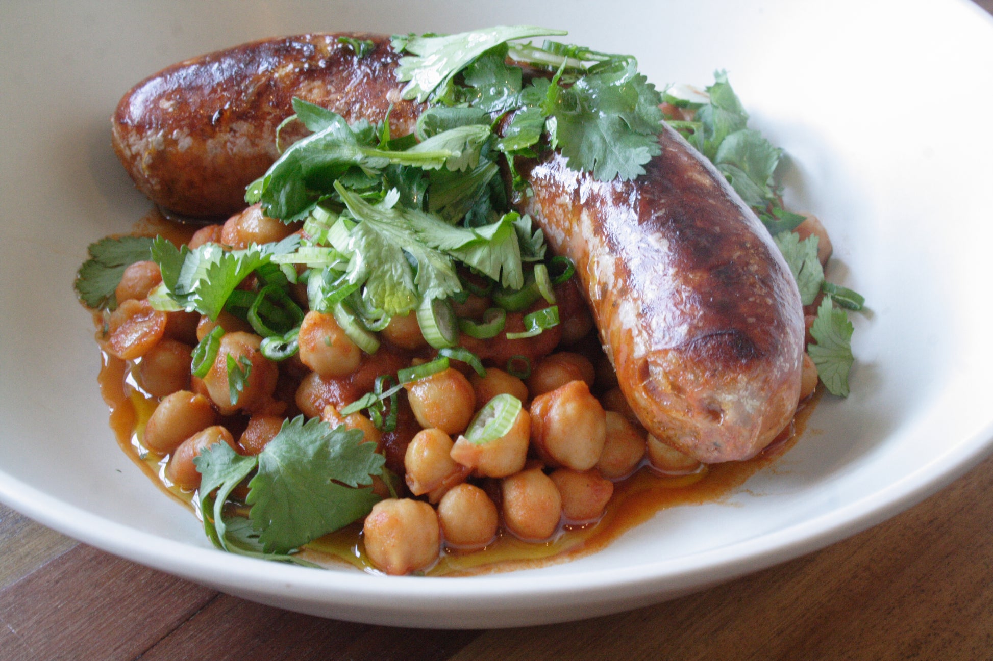 Loukaniko over chic peas.