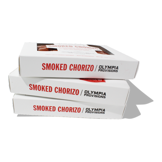 Smoked chorizo retail stacked. 