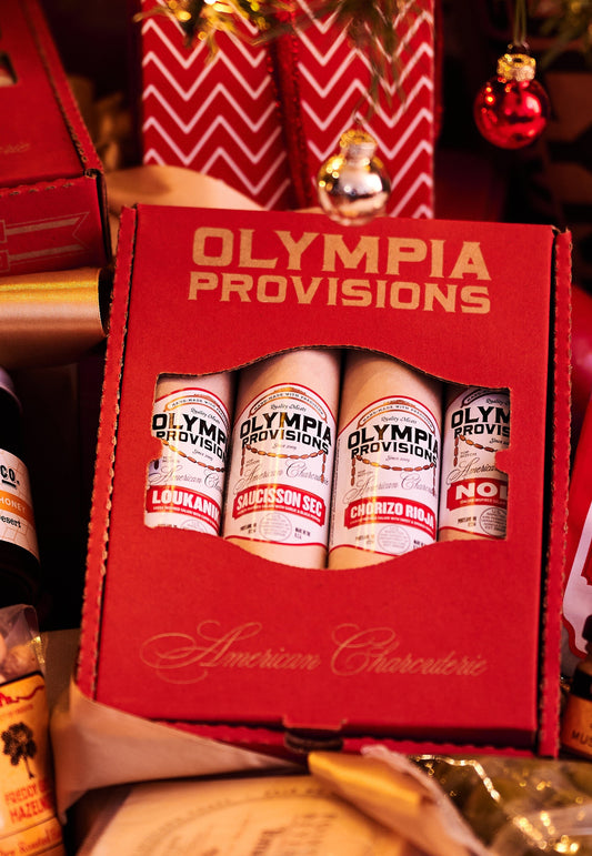 Olympia Provisions gift set with holiday-themed packaging
