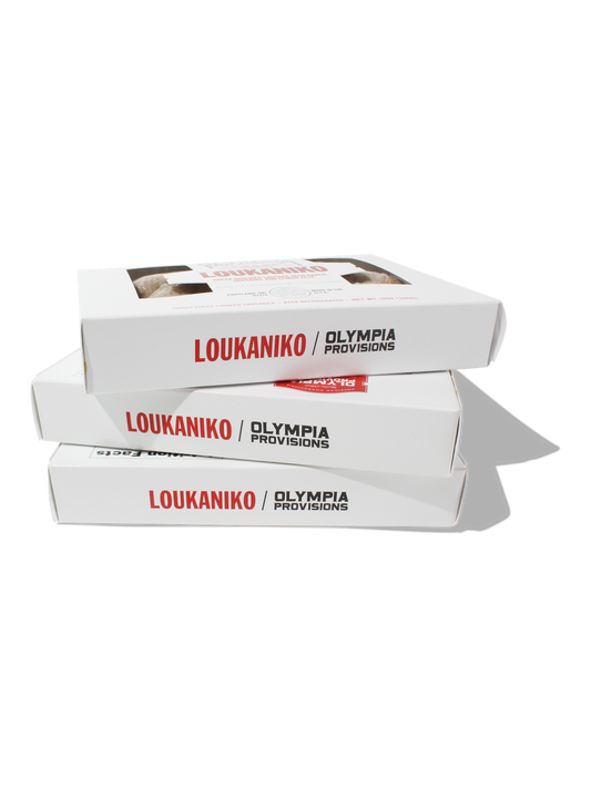 Retail Loukaniko stacked in 3. 